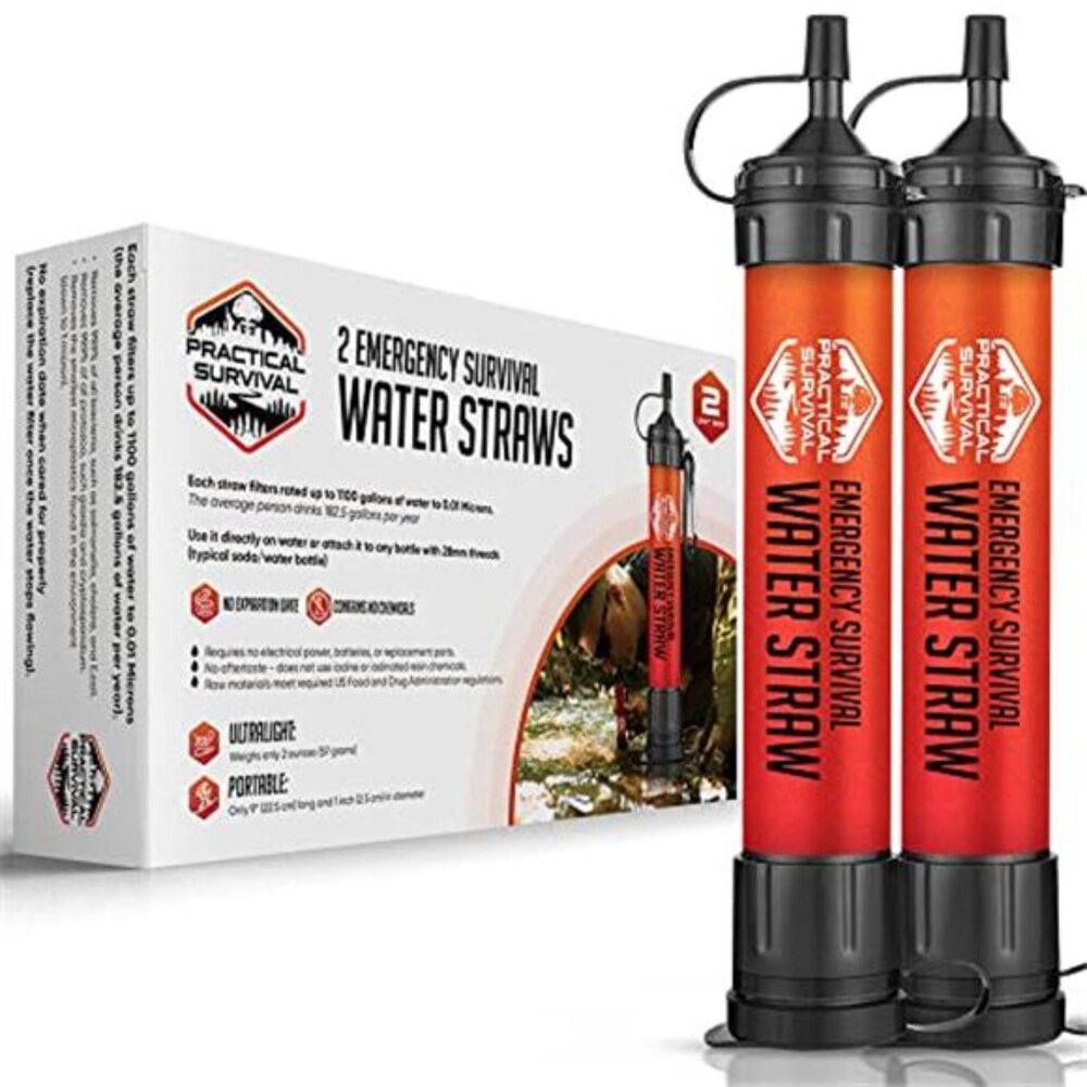 2 High-Capacity Emergency Water Straws – Lightweight, Reusable, 1800-Gallon